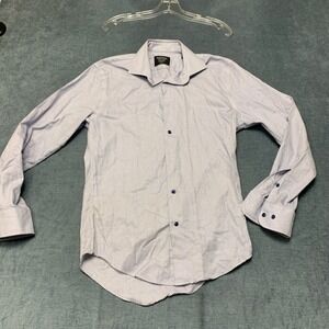 Nordstrom Dress Shirt Men 14.5 White Blue Micro Print Trim Fit Non Iron Business